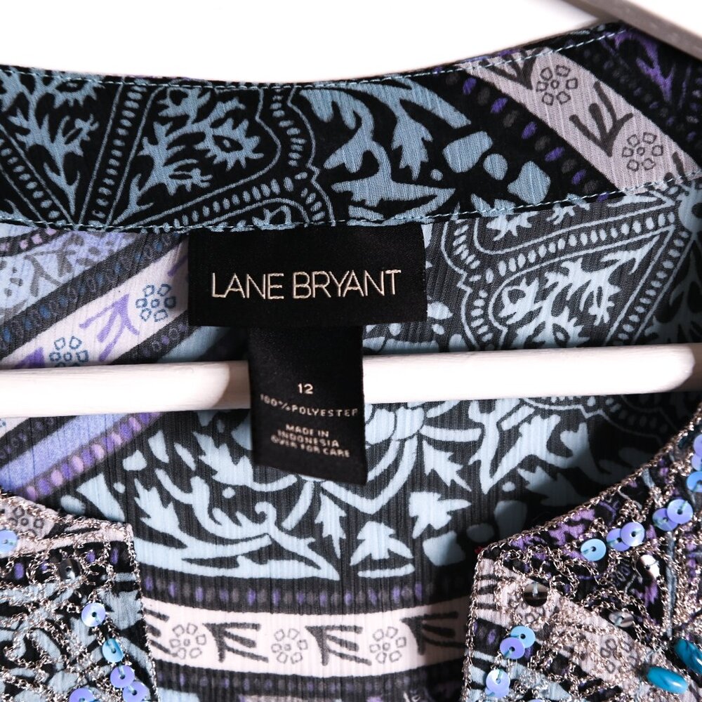 LANE BRYANT Blue and Purple Flowy Blouse with Beading Embellishments - Size 12 - Picture 8 of 10